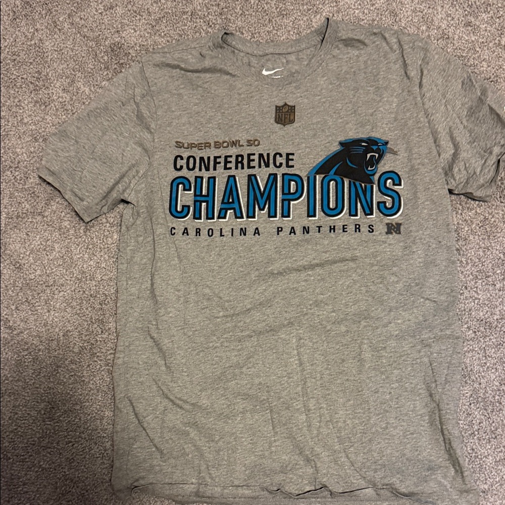 Nike Gray Carolina Panthers Conference Champions Tee with Blue Logo